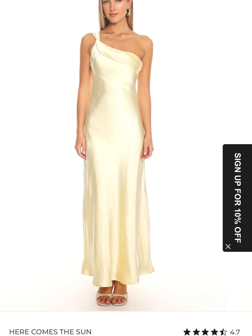 Selfie Leslie One-Shoulder Satin Gown in Pale Yellow